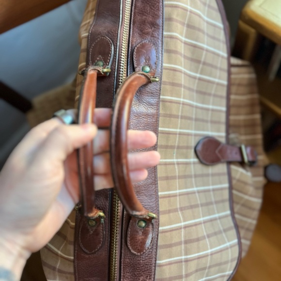Vintage Polo Ralph Lauren Equestrian Plaid Leather Weekender Satchel Bag Travel - Picture 13 of 16